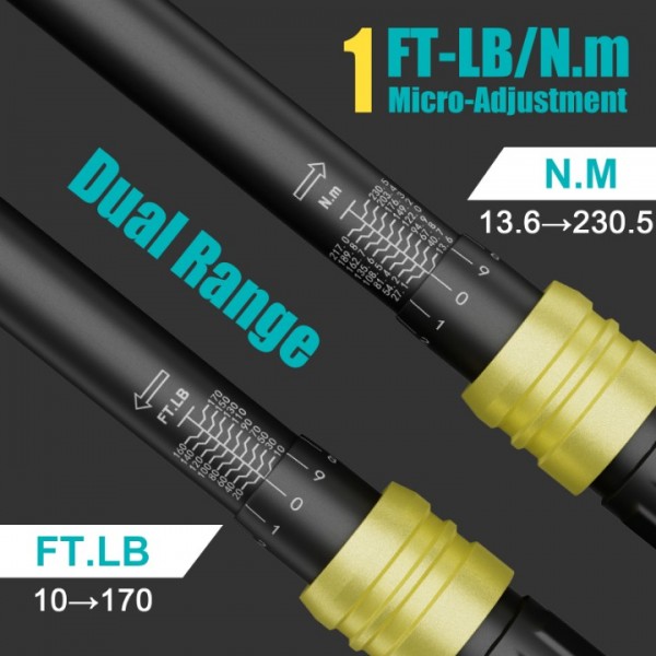 ANPUDS 1/2-Inch Drive Torque Wrench, 10-170 Ft-Lb/13.6-230.5 Nm Click Torque Wrench Set with 17, 19, 21mm Sockets, 1/2"to 3/8" Adapter & 125mm Extension Bar, 72-Tooth, Torque Tool for Car & Motorcycle
