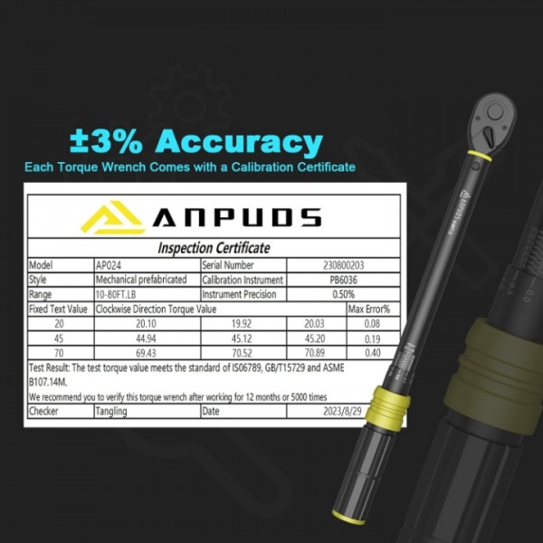 ANPUDS 3/8-Inch Drive Click Torque Wrench, 10-80 Ft-Lb/13.6.8-108.5 Nm, Dual-Direction Torque Wrench with Dual Range Scales, 72-Tooth, Quick Release Reversible Head for Bike, Motorcycle, Car