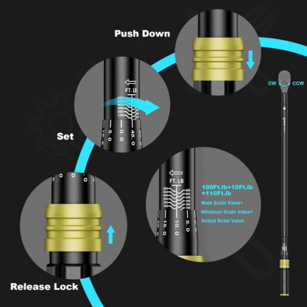 ANPUDS 3/4-Inch Drive Click Torque Wrench, 100-650 Ft-Lb/135.5-880.8 Nm, Dual-Direction Torque Wrench, 48-Tooth Dual Range Scales Torque Wrench with Quick Release Reversible Head for Car, Truck