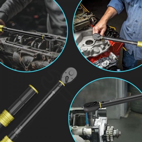 ANPUDS 1/2-Inch Drive Click Torque Wrench, 10-170 Ft-Lb/13.6-230.5 Nm, Dual-Direction Torque Wrench, 72-Tooth Dual Range Scales Torque Wrench with Quick Release Reversible Head for Motorcycle, Car