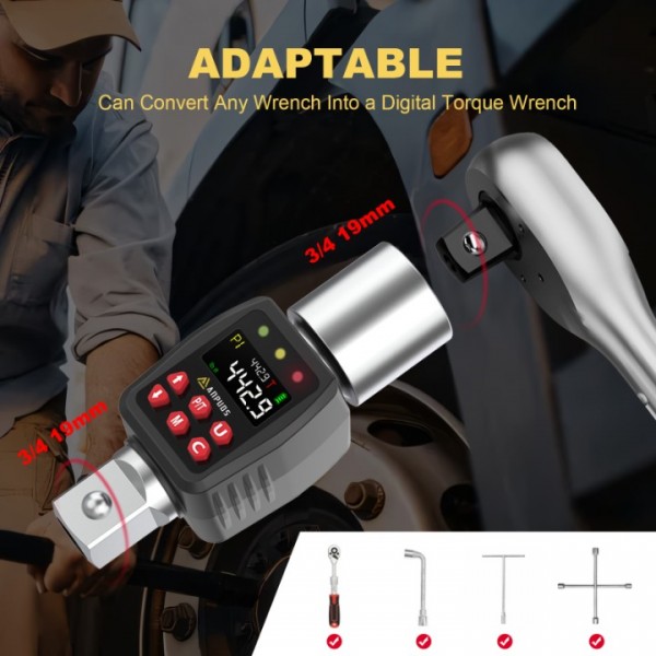 ANPUDS 3/4" Digital Torque Adapter, 6.6-442.9 Ft.lb/9-600 Nm, Digital Torque Wrench Converter with ±1% Accuracy, Preset Value, Data Storage, Buzzer & LED Indicators for Car, Truck, Tractor