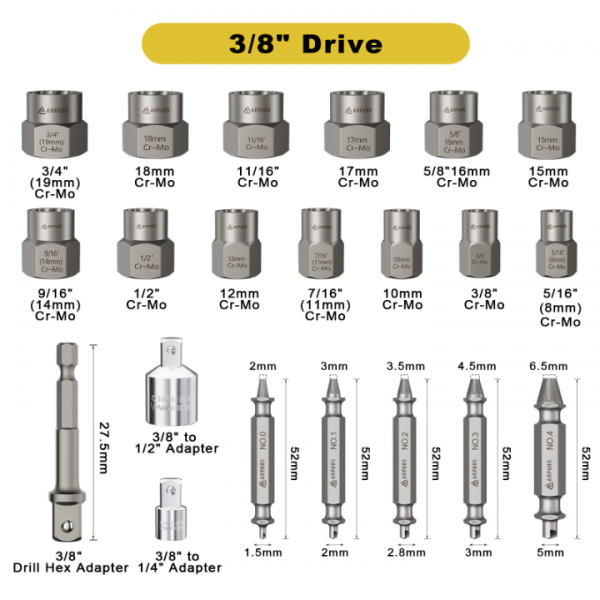 ANPUDS Bolt Extractor Screw Extractor Set, 21 Piece Easy Out Broken Bolt Extractor, Damaged Screw Extractor Set, Stripped Screw Removal Tool for Removing Damaged, Frozen, Rusted, Bolts, Nuts & Screw