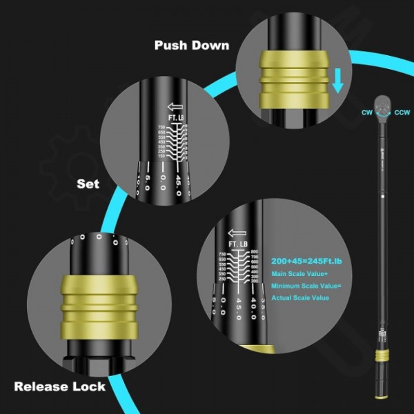 ANPUDS 3/4-Inch Drive Click Torque Wrench, 100-800Ft-Lb/135.5-1084Nm, Dual-Direction Torque Wrench, 48-Tooth Dual Range Scales Torque Wrench with Quick Release Reversible Head for Car, Truck, Tractor