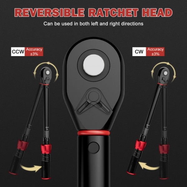 ANPUDS 1/2 Inch Drive Click Torque Wrench, 20-220Nm Dual-direction Torque Wrench with Quick Release Reversible Head for Motorcycle, Car