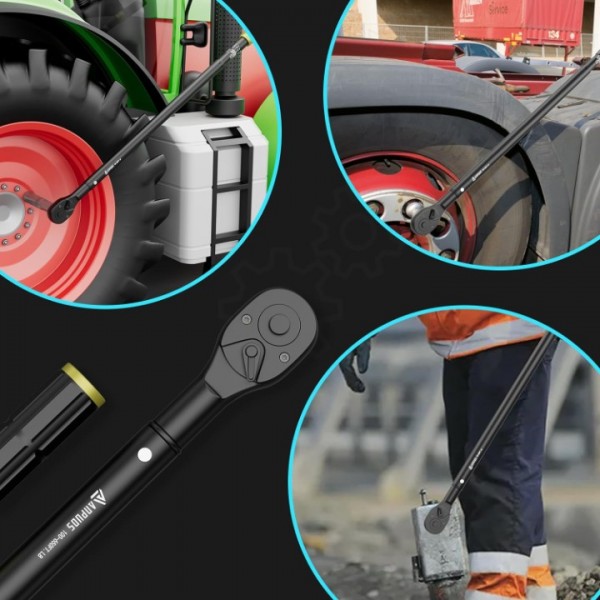 ANPUDS 3/4-Inch Drive Click Torque Wrench, 100-650 Ft-Lb/135.5-880.8 Nm, Dual-Direction Torque Wrench, 48-Tooth Dual Range Scales Torque Wrench with Quick Release Reversible Head for Car, Truck