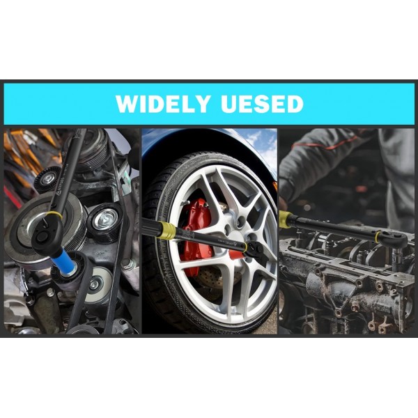 ANPUDS 1/2-Inch Drive Torque Wrench, 10-170 Ft-Lb/13.6-230.5 Nm Click Torque Wrench Set with 17, 19, 21mm Sockets, 1/2"to 3/8" Adapter & 125mm Extension Bar, 72-Tooth, Torque Tool for Car & Motorcycle