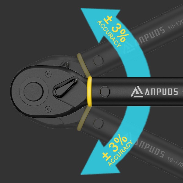 ANPUDS 1/2-Inch Drive Torque Wrench, 10-170 Ft-Lb/13.6-230.5 Nm Click Torque Wrench Set with 17, 19, 21mm Sockets, 1/2"to 3/8" Adapter & 125mm Extension Bar, 72-Tooth, Torque Tool for Car & Motorcycle