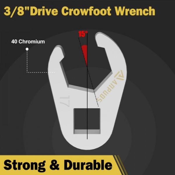 ANPUDS 3/8" Drive Crowfoot Wrench Set, 11-Piece Metric Crows Foot Wrench Set with 2 Extension Bars, 1/2''to 3/8'' Adapter, Storage Box, Flare Nut Wrench Set for Repair Work Tight Spaces