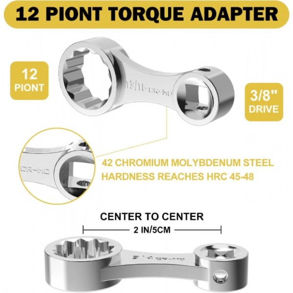 ANPUDS Torque Adapter Set, 12 pcs SAE 12 Point Torque Adapter Extension Set, 3/8" Torque Wrench Adapter with 5/16", 3/8", 7/16", 1/2", 9/16", 5/8", 11/16", 3/4", 13/16", 7/8", 1/2''+1/4'' Adapter