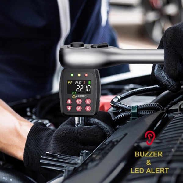 ANPUDS 1/2" Digital Torque Adapter, 1.1-22.1 Ft-lb/1.5-30 Nm, Digital Torque Wrench Converter with ±1% Accuracy, Preset Value, Data Storage, Buzzer & LED Indicators, 3/8'' & 1/4'' Adapters for Bike