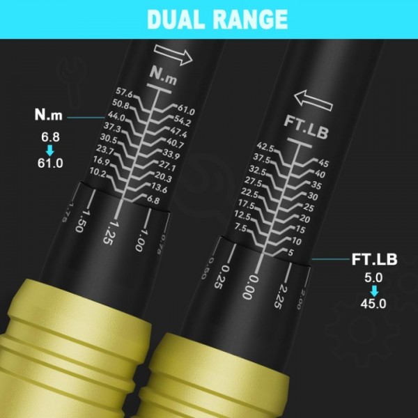 ANPUDS 3/8-Inch Drive Click Torque Wrench, 5-45 Ft-Lb/6.8-61 Nm, Dual-Direction Torque Wrench, Lightweight Aluminum 72-Tooth Dual Range Scales Torque Wrench for Bike, Motorcycle, Car Spark