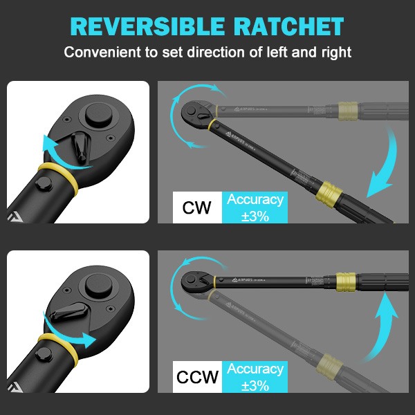 ANPUDS 1/2-Inch Drive Torque Wrench, 10-170 Ft-Lb/13.6-230.5 Nm Click Torque Wrench Set with 17, 19, 21mm Sockets, 1/2"to 3/8" Adapter & 125mm Extension Bar, 72-Tooth, Torque Tool for Car & Motorcycle
