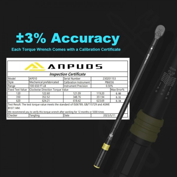 ANPUDS 3/4-Inch Drive Click Torque Wrench, 100-650 Ft-Lb/135.5-880.8 Nm, Dual-Direction Torque Wrench, 48-Tooth Dual Range Scales Torque Wrench with Quick Release Reversible Head for Car, Truck