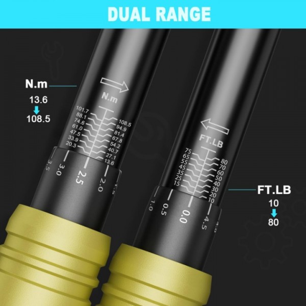 ANPUDS 3/8-Inch Drive Click Torque Wrench, 10-80 Ft-Lb/13.6.8-108.5 Nm, Dual-Direction Torque Wrench with Dual Range Scales, 72-Tooth, Quick Release Reversible Head for Bike, Motorcycle, Car