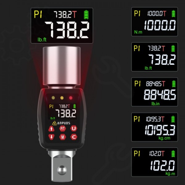 ANPUDS 3/4" Digital Torque Adapter, 11.1-738.2 Ft.Ib/15-1000 Nm, Digital Torque Wrench Converter with ±1% Accuracy, Preset Value, Data Storage, Buzzer & LED Indicators for Car, Truck, Tractor