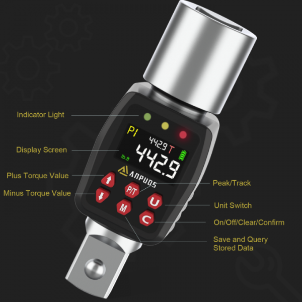 ANPUDS 3/4" Digital Torque Adapter, 6.6-442.9 Ft.lb/9-600 Nm, Digital Torque Wrench Converter with ±1% Accuracy, Preset Value, Data Storage, Buzzer & LED Indicators for Car, Truck, Tractor