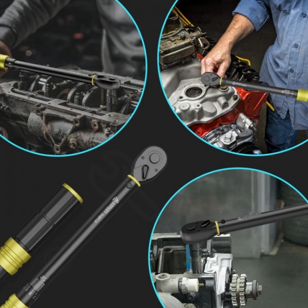 ANPUDS 3/8-Inch Drive Click Torque Wrench, 10-80 Ft-Lb/13.6.8-108.5 Nm, Dual-Direction Torque Wrench with Dual Range Scales, 72-Tooth, Quick Release Reversible Head for Bike, Motorcycle, Car