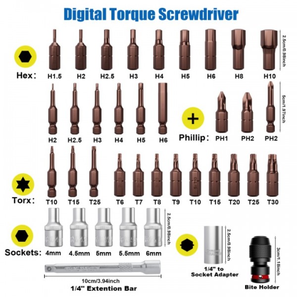 ANPUDS Digital Torque Screwdriver, 1.5-88.5in-lbs./0.15-10Nm, Electronic Adjustable Screwdriver Torque Wrench Set with ±1% Accuracy, Vibration, Buzzer, LED Notification for Gunsmithing, Scope Mounting