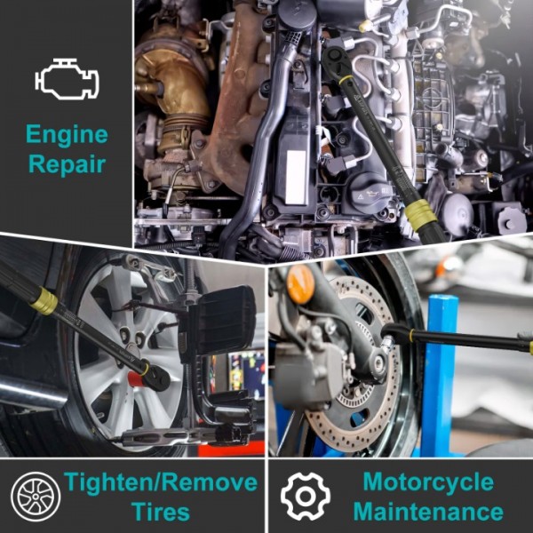 ANPUDS 1/2-Inch Drive Torque Wrench, 10-170 Ft-Lb/13.6-230.5 Nm Click Torque Wrench Set with 17, 19, 21mm Sockets, 1/2"to 3/8" Adapter & 125mm Extension Bar, 72-Tooth, Torque Tool for Car & Motorcycle
