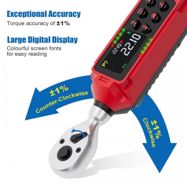 ANPUDS 1/4-inch Drive Digital Torque Wrench, 0.33-22.1Ft.lbs/0.45-30Nm, Adjustable Electronic Torque Wrench Set with ±1% Accuracy, Vibration, Buzzer and LED Flash Notification for Bicycle, Car