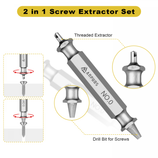 ANPUDS Bolt Extractor Screw Extractor Set, 21 Piece Easy Out Broken Bolt Extractor, Damaged Screw Extractor Set, Stripped Screw Removal Tool for Removing Damaged, Frozen, Rusted, Bolts, Nuts & Screw