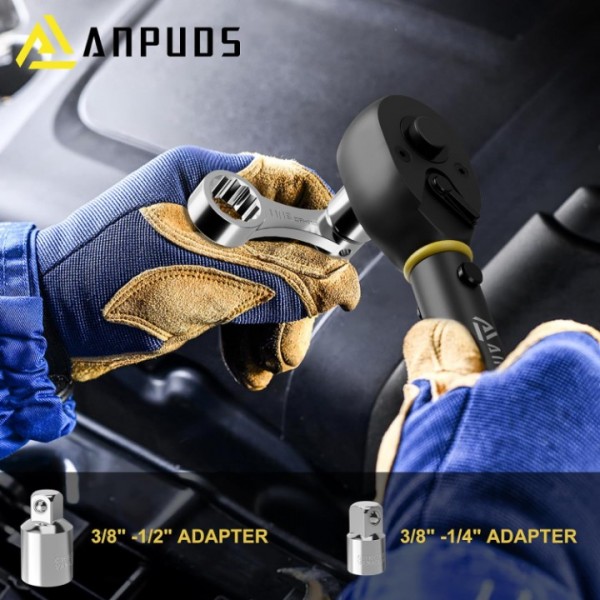 ANPUDS Torque Adapter Set, 12 pcs SAE 12 Point Torque Adapter Extension Set, 3/8" Torque Wrench Adapter with 5/16", 3/8", 7/16", 1/2", 9/16", 5/8", 11/16", 3/4", 13/16", 7/8", 1/2''+1/4'' Adapter