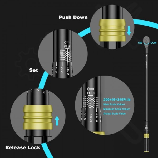 ANPUDS 3/4-Inch Drive Click Torque Wrench, 100-750Ft-Lb/135.5-1016.3Nm, Dual-Direction Torque Wrench, 48-Tooth Dual Range Scales Torque Wrench with Quick Release Reversible Head for Car Truck Tractor
