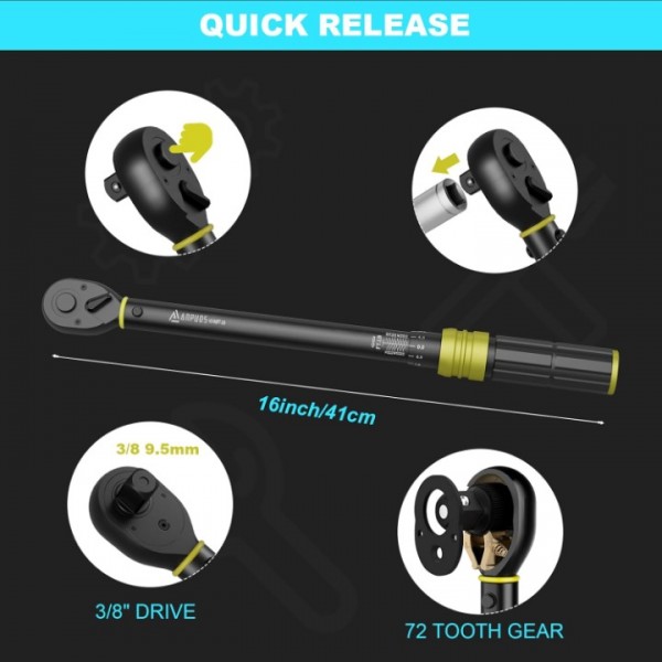 ANPUDS 3/8-Inch Drive Click Torque Wrench, 10-80 Ft-Lb/13.6.8-108.5 Nm, Dual-Direction Torque Wrench with Dual Range Scales, 72-Tooth, Quick Release Reversible Head for Bike, Motorcycle, Car