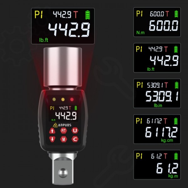 ANPUDS 3/4" Digital Torque Adapter, 6.6-442.9 Ft.lb/9-600 Nm, Digital Torque Wrench Converter with ±1% Accuracy, Preset Value, Data Storage, Buzzer & LED Indicators for Car, Truck, Tractor