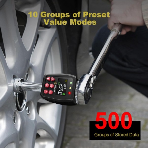 ANPUDS 1/2" Digital Torque Adapter, 12.5-250.8 Ft-lb/17-340 Nm, Digital Torque Wrench Converter with ±1% Accuracy, Preset Value, Data Storage, Buzzer & LED Indicators, 3/8'' & 1/4'' Adapters for Car