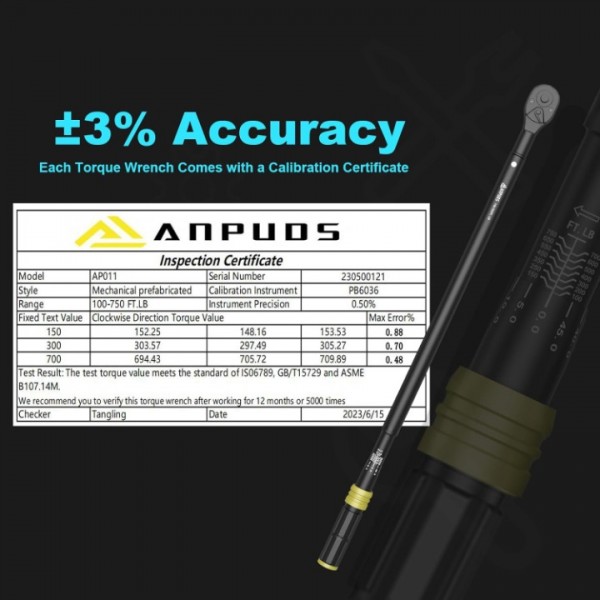 ANPUDS 3/4-Inch Drive Click Torque Wrench, 100-750Ft-Lb/135.5-1016.3Nm, Dual-Direction Torque Wrench, 48-Tooth Dual Range Scales Torque Wrench with Quick Release Reversible Head for Car Truck Tractor