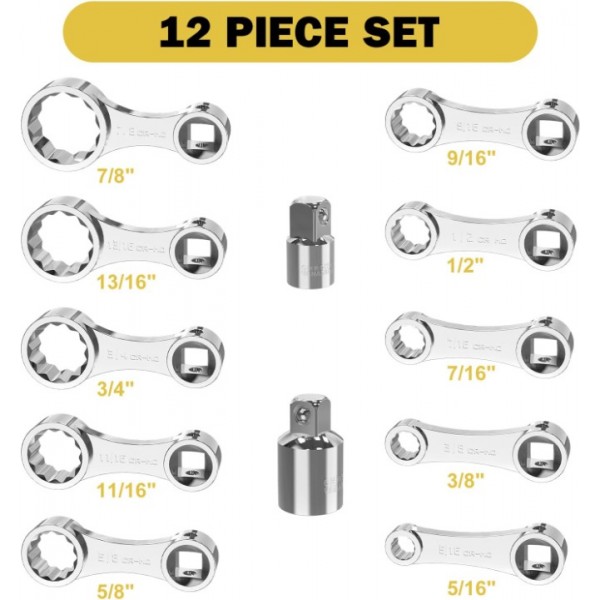 ANPUDS Torque Adapter Set, 12 pcs SAE 12 Point Torque Adapter Extension Set, 3/8" Torque Wrench Adapter with 5/16", 3/8", 7/16", 1/2", 9/16", 5/8", 11/16", 3/4", 13/16", 7/8", 1/2''+1/4'' Adapter