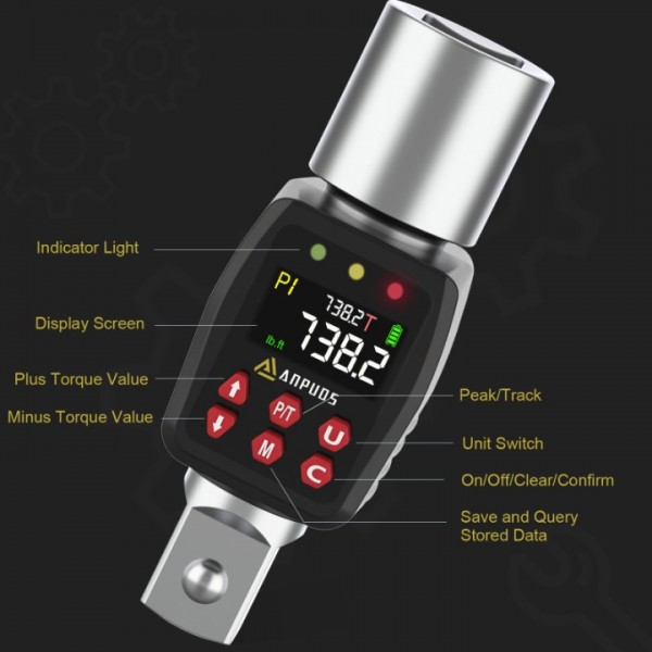 ANPUDS 3/4" Digital Torque Adapter, 11.1-738.2 Ft.Ib/15-1000 Nm, Digital Torque Wrench Converter with ±1% Accuracy, Preset Value, Data Storage, Buzzer & LED Indicators for Car, Truck, Tractor