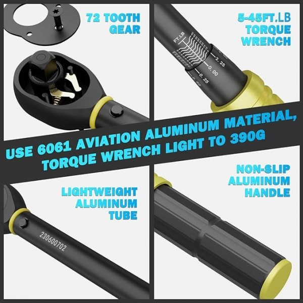 ANPUDS 3/8-Inch Drive Torque Wrench, 5-45 Ft-Lb/6.8-61 Nm, 72-Tooth, 26 Pcs Torque Wrench Set with Hex, Torx, Sockets, Extension Bar, Spark Plug Socket & Adapters for Bike, Motorcycle, Car Spark