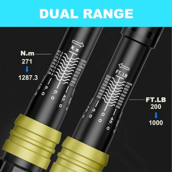 ANPUDS 3/4-Inch Drive Click Torque Wrench, 200-1000 Ft-Lb/271-1355 Nm, Dual-Direction Torque Wrench, 48-Tooth Dual Range Scales Torque Wrench with Quick Release Reversible Head for Car Truck Tractor