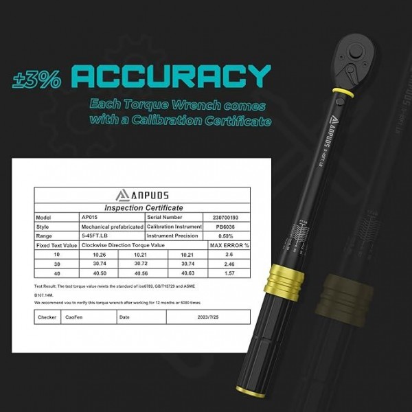 ANPUDS 3/8-Inch Drive Torque Wrench, 5-45 Ft-Lb/6.8-61 Nm, 72-Tooth, 26 Pcs Torque Wrench Set with Hex, Torx, Sockets, Extension Bar, Spark Plug Socket & Adapters for Bike, Motorcycle, Car Spark